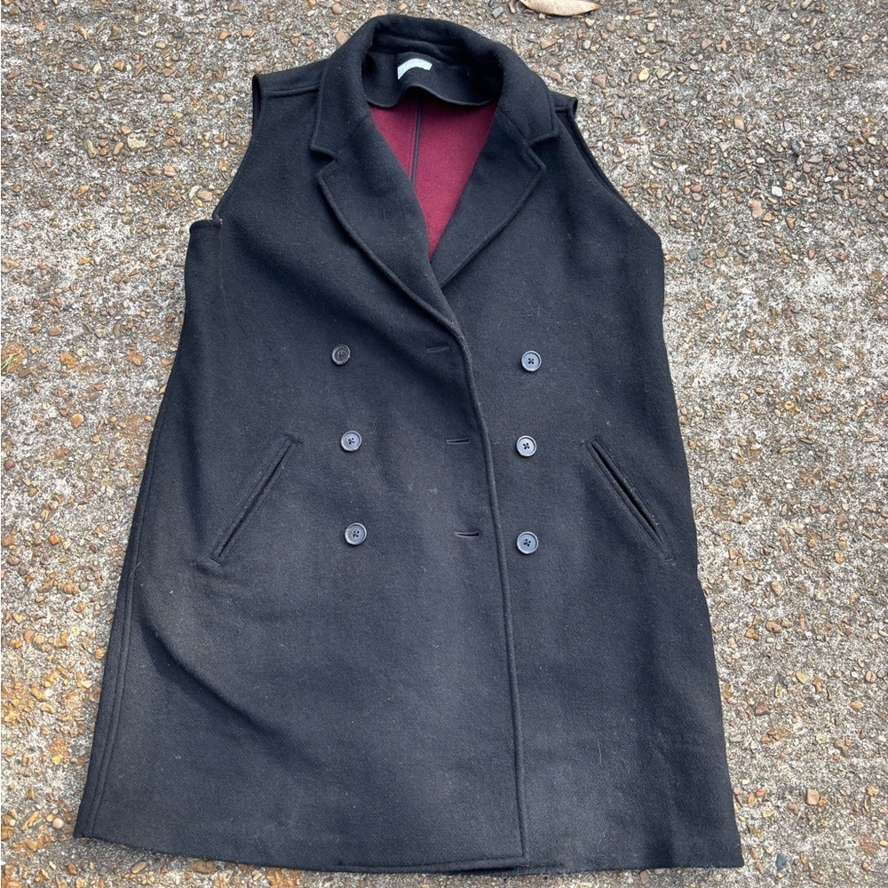 UNTUCKit Vest Women L Black Vera Double Breasted Wool Blend Longline Blazer